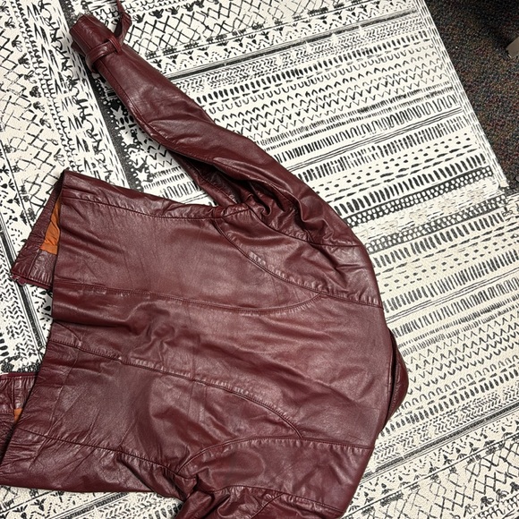 “J B Leather Corp” dark ruby red / brown style leather jacket - Picture 7 of 9